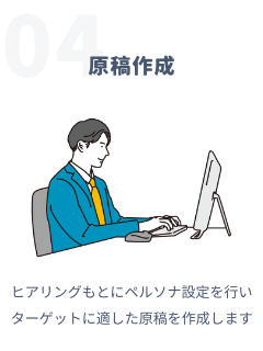 04原稿作成 ヒアリングもとにペルソナ設定を行いターゲットに適した原稿を作成します
