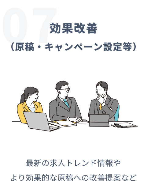 07効果改善（原稿・キャンペーン設定等） 最新の求人トレンド情報やより効果的な原稿への改善提案など